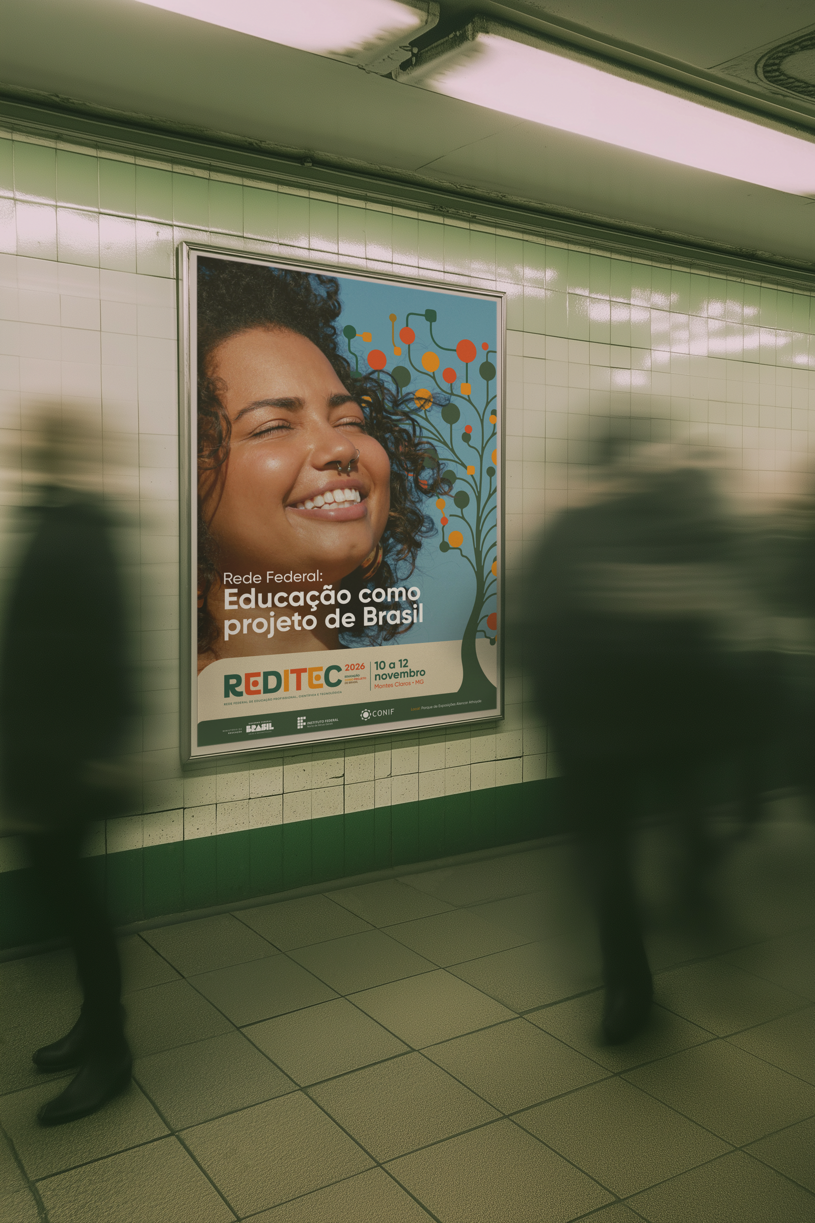 Cartaz da REDITEC em estação de metrô